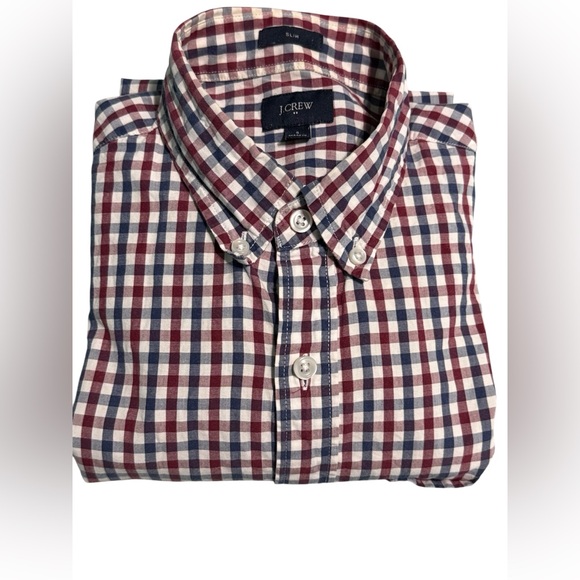 J. Crew Men's Burgundy and Navy Plaid Shirt - Picture 1 of 5